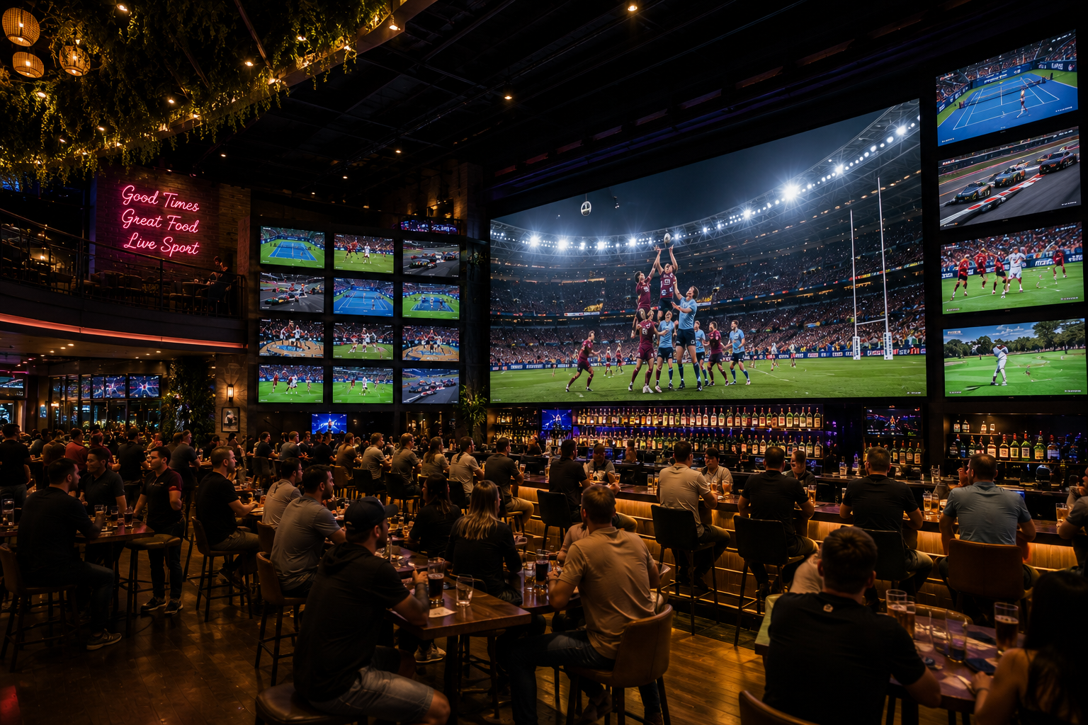 Guests watching live sport inside Jupiters Hotel & Casino Gold Coast  Sports Bar
